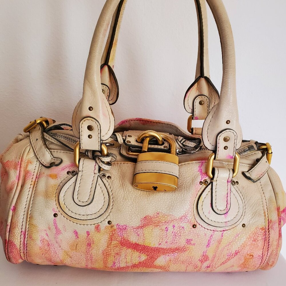 Chloe Leather purse lock bag dyed painted pink white yellow beige orange ivory